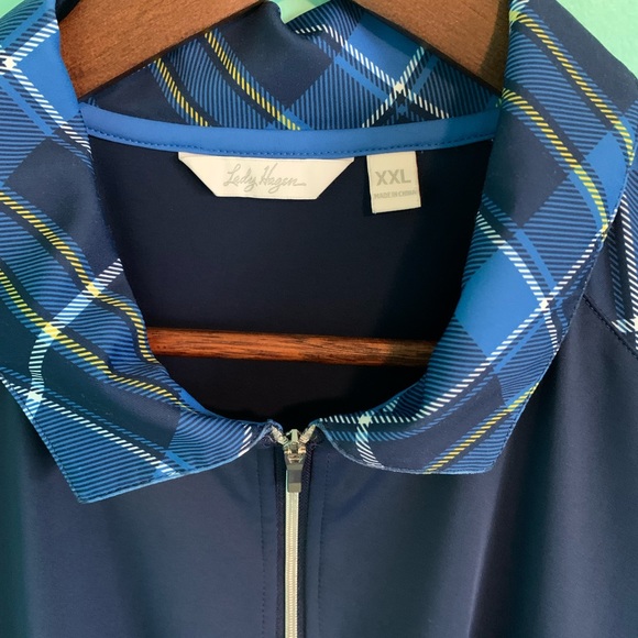 Lady Hagen navy blue golf shirt size XXL plaid trim short sleeve athletic active - Picture 4 of 5